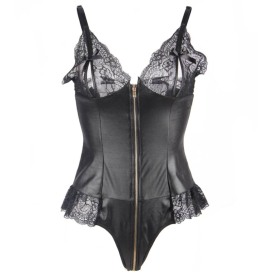 QUEEN LINGERIE CUIR COUTURES TEDDY PLUS TAILLE