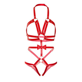 LEG AVENUE KINK STUDDED O-RING HARNESS TEDDY SIZE L - RED