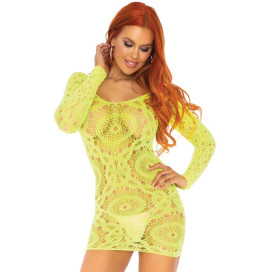 LEG AVENUE MINI ROBE EN DENTELLE NÉON À MANCHES LONGUES TAILLE UNIQUE