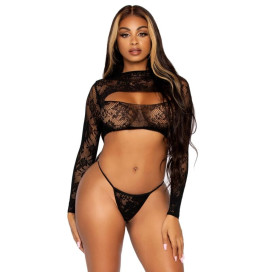 LEG AVENUE LACE CROP TOP AND G-STRING ONE SIZE