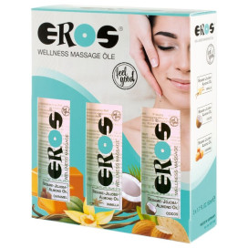 PACK HUILES DE MASSAGE EROS WELLNESS CARAMEL + VANILLE + NOIX DE COCO 50 ML