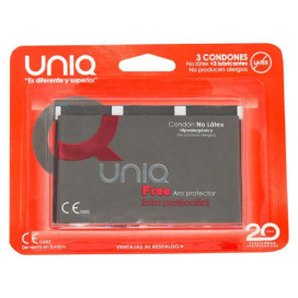 UNIQ FREE PRÉSERVATIFS SANS LATEX AVEC ANNEAU DE PROTECTION 3 UNITÉS