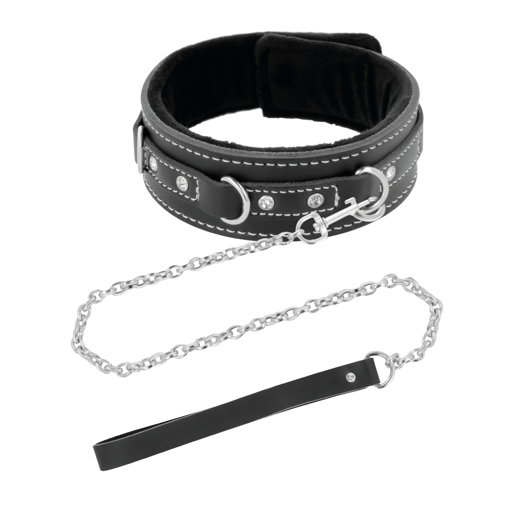 DARKNESS BLACK FURRY COLLAR WITH LEASH