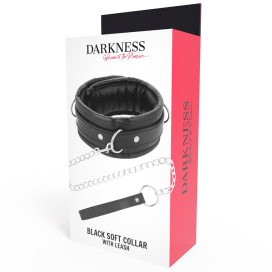 DARKNESS BLACK SOFT COLLAR WITH LEASH LEATHER