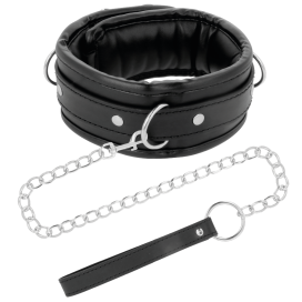 DARKNESS BLACK SOFT COLLAR WITH LEASH LEATHER