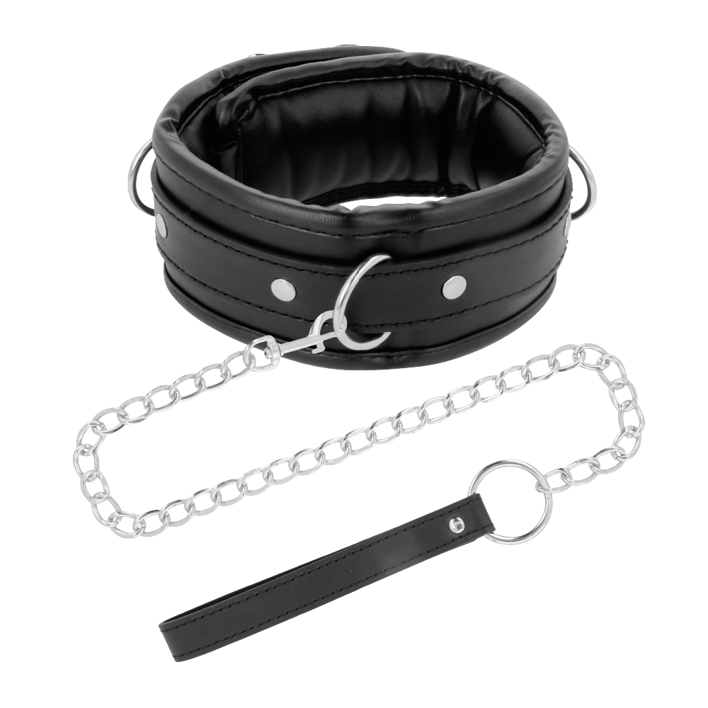 DARKNESS BLACK SOFT COLLAR WITH LEASH LEATHER