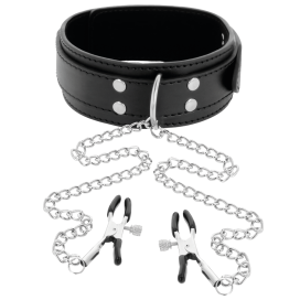 DARKNESS  COLLAR WITH NIPPLE CLAMPS BLACK