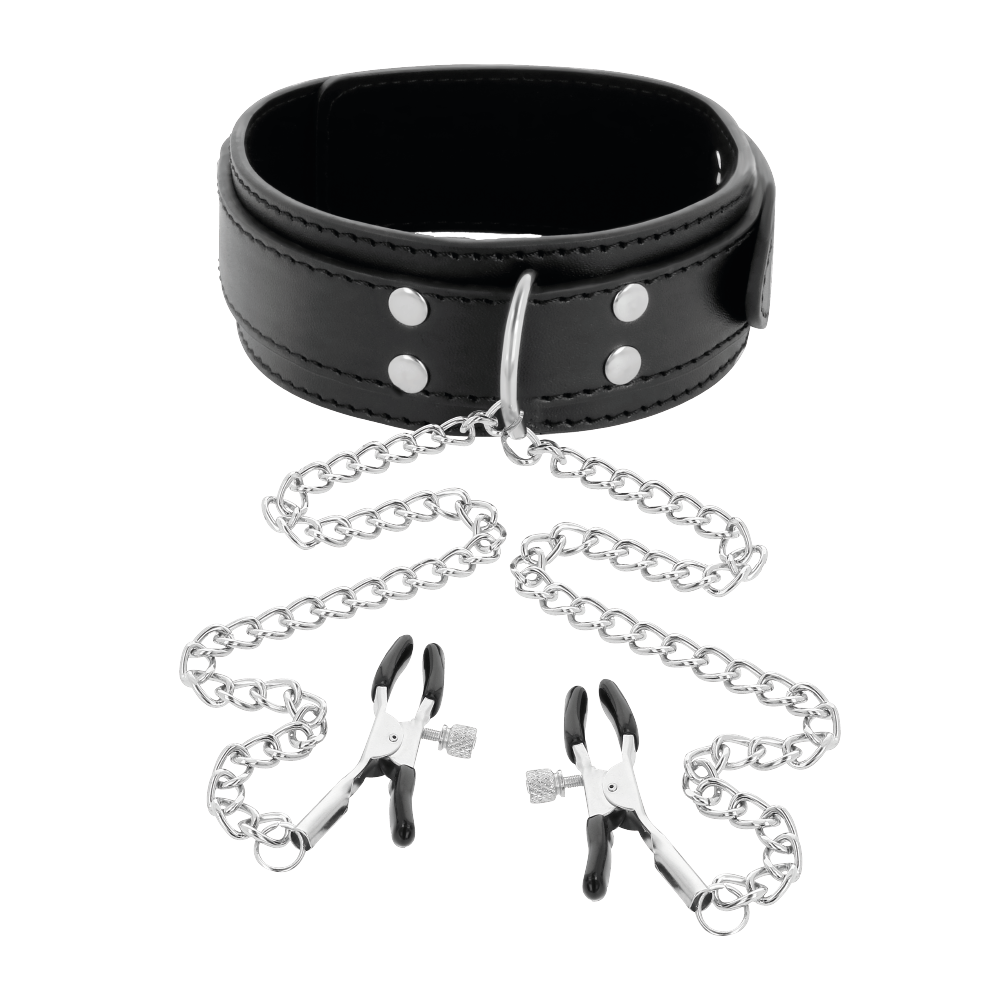 DARKNESS  COLLAR WITH NIPPLE CLAMPS BLACK