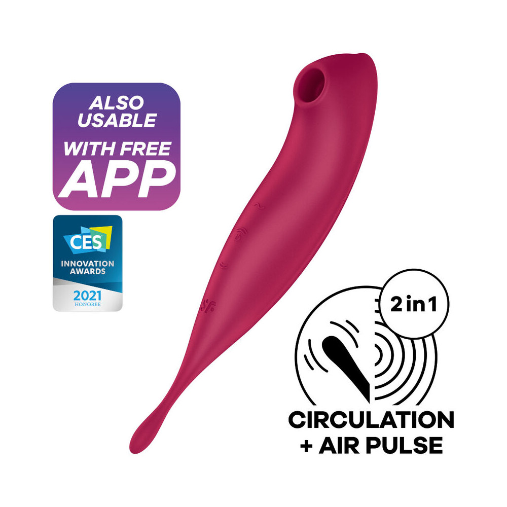 SATISFYER TWIRLING PRO+ AIR PULSE STIMULATOR VIBRATOR APP - RED