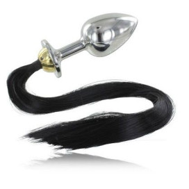 PLUG ANAL PONEY CHEVEUX NOIR METALHARD 8.89CM