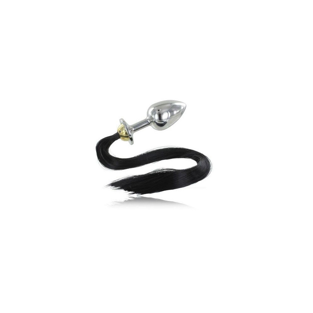 PLUG ANAL PONEY CHEVEUX NOIR METALHARD 8.89CM