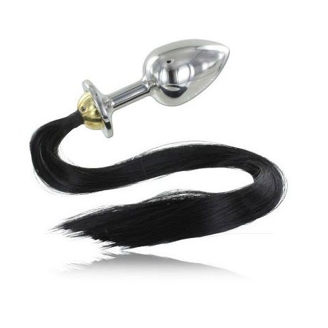 PLUG ANAL PONEY CHEVEUX NOIR METALHARD 8.89CM