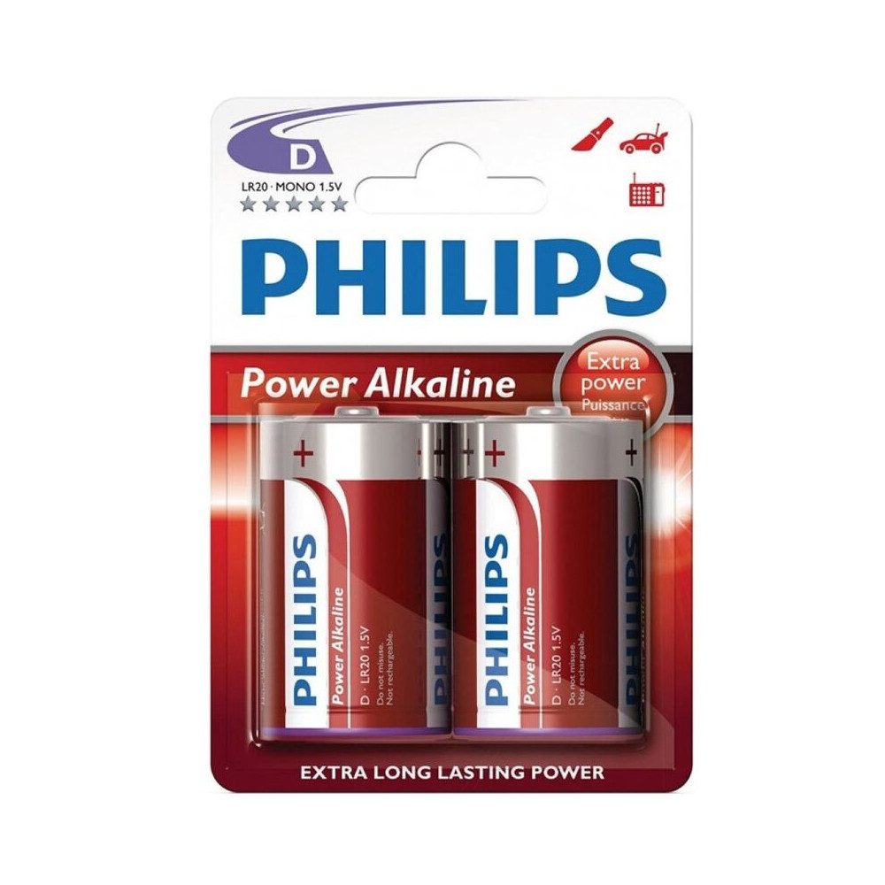 PHILIPS POWER ALCALINE PILA D LR20 PACK 2