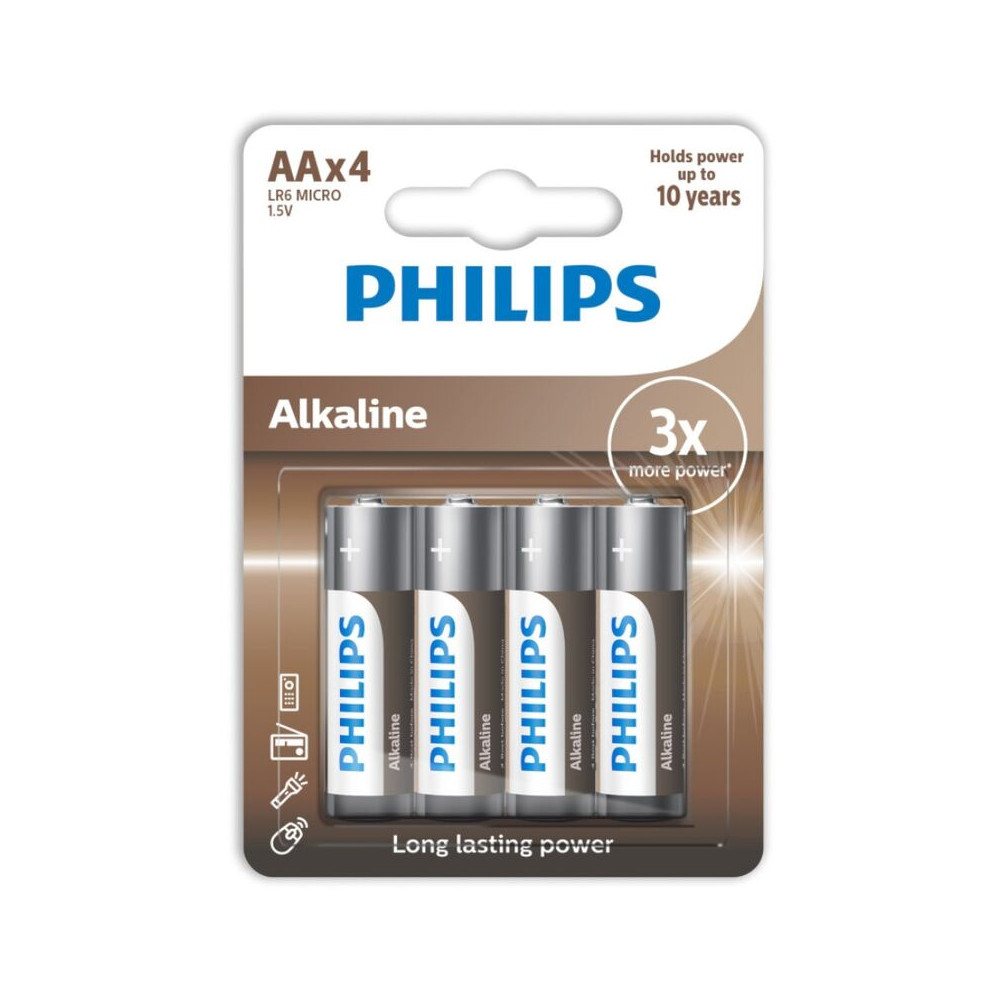 PILES ALCALINES PHILIPS AA LR6 PACK 4