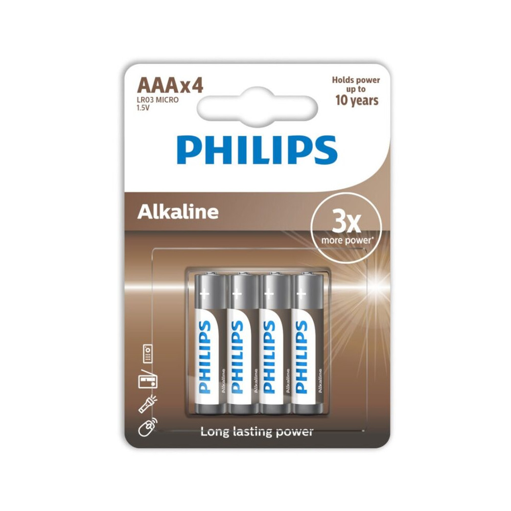 PILE ALCALINE PHILIPS AAA LR03 PACK DE 4