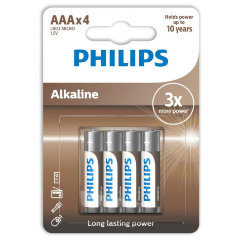 PILE ALCALINE PHILIPS AAA LR03 PACK DE 4