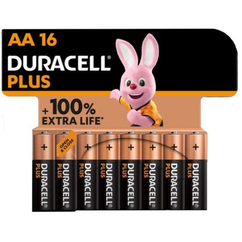 DURACELL PLUS POWER 100 ALKALINE BATTERY AA LR6 16 UNIT