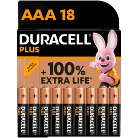 DURACELL PLUS POWER 100 ALKALINE BATTERY AAA LR03 18 UNIT