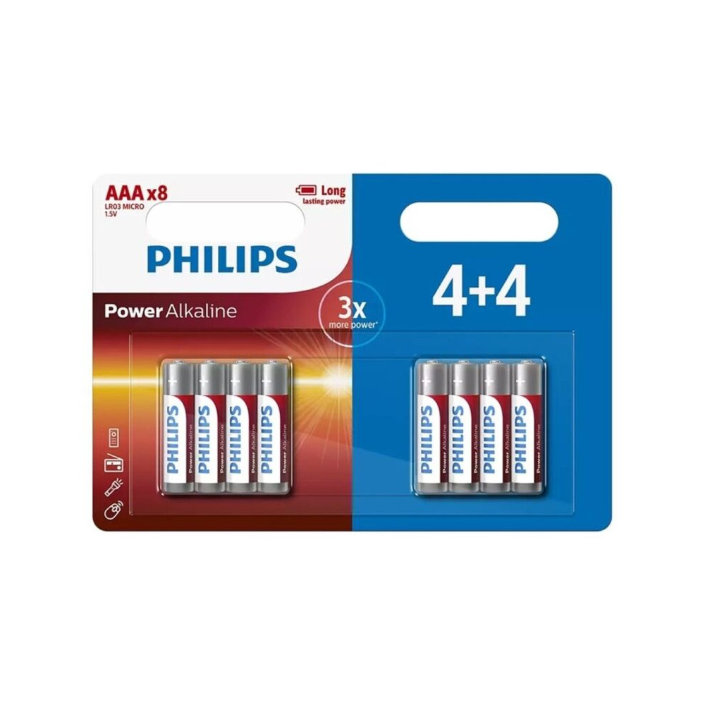 PILE ALCALINE PHILIPS POWER AAA LR03 4+4 UNITÉ