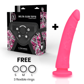 DELTA CLUB TOYS HARNAIS + DONG SILICONE ROSE 20 X 4CM