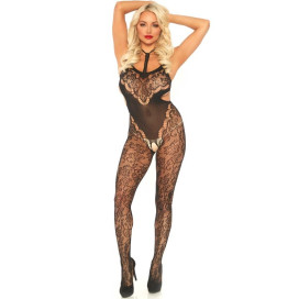 BODYSTOCKING LEG AVENUE EN DENTELLE AVEC DÉCOUPE TAILLE UNIQUE