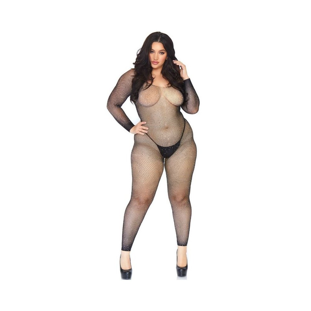 LEG AVENUE CRISTALIZED NET BODY STOCKING 1X-2X