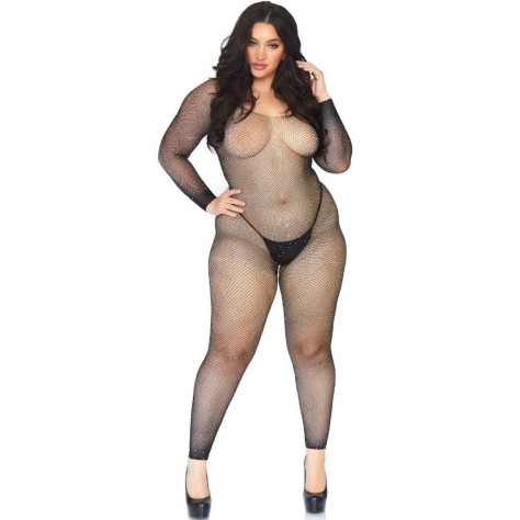 LEG AVENUE CRISTALIZED NET BODY STOCKING 1X-2X