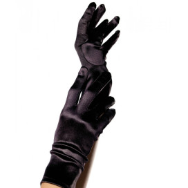 LEG AVENUE SATIN GLOVES BLACK