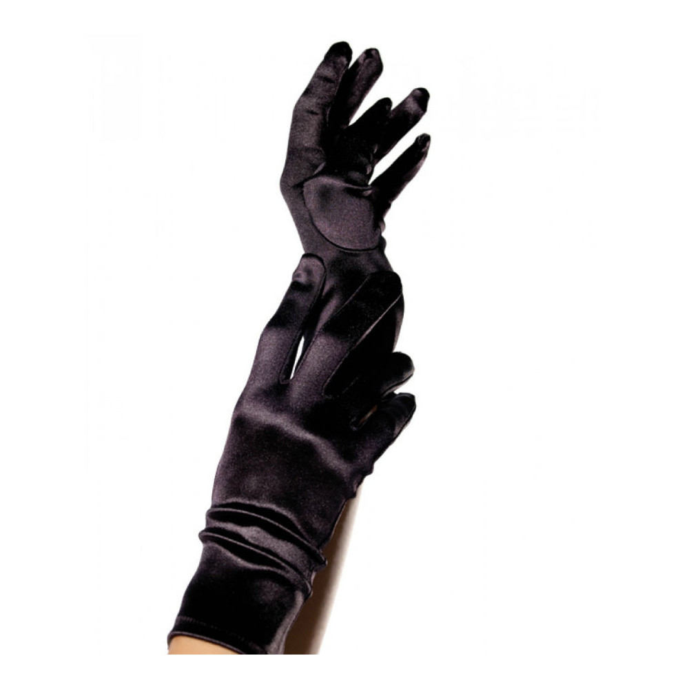 LEG AVENUE SATIN GLOVES BLACK