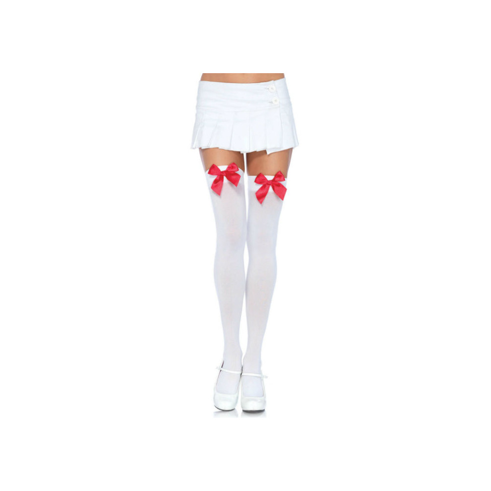 CUISSARDS LEG AVENUE NYLON AVEC NOEUD BLANC / ROUGE