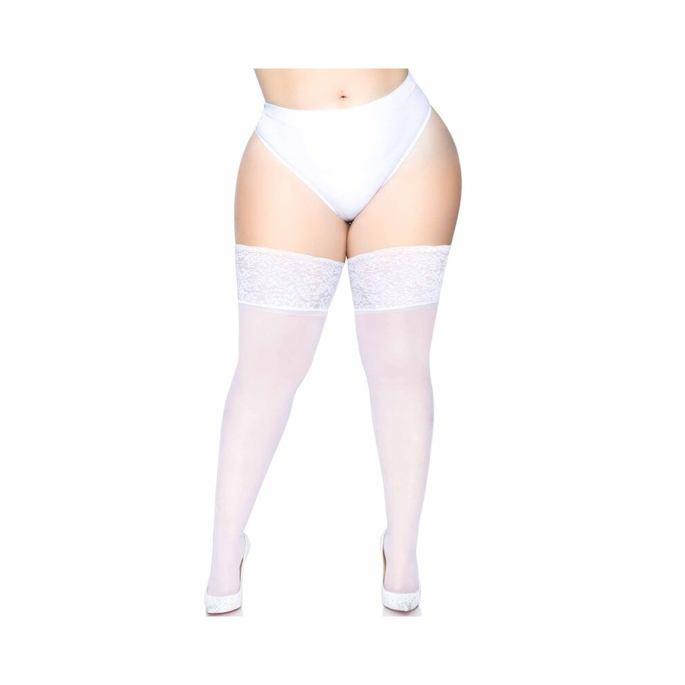 LEG AVENUE PLUS TAILLE STAY UP SHEER WHITE