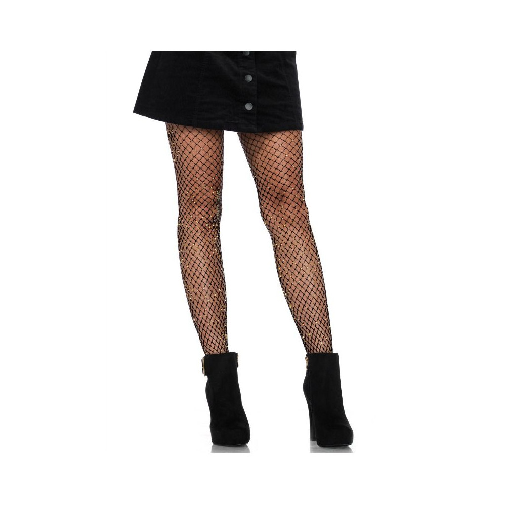 LEG AVENUE LUREX INDUSTRIAL NET PANTYHOSE NOIR TAILLE UNIQUE