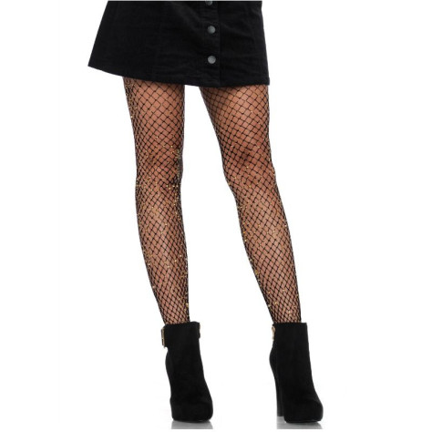 LEG AVENUE LUREX INDUSTRIAL NET PANTYHOSE NOIR TAILLE UNIQUE