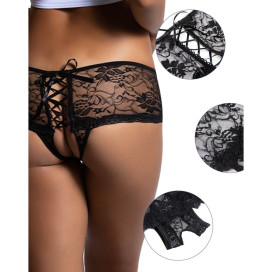 QUEEN LINGERIE CULOTTE DENTELLE FLORALE DOS OUVERT L / XL